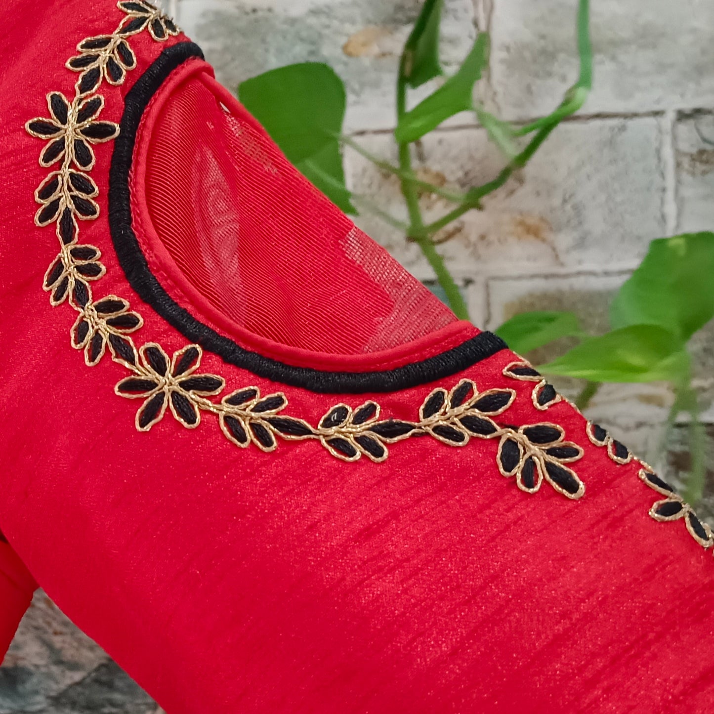 Red with Black Embroidery Blouse