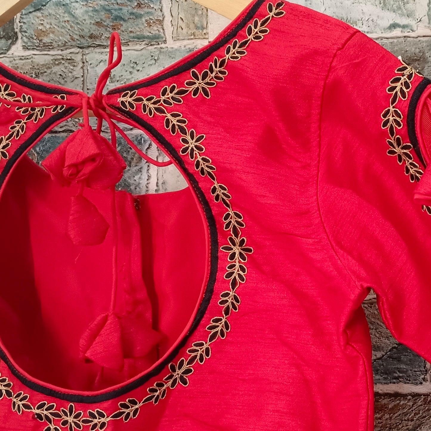 Red with Black Embroidery Blouse