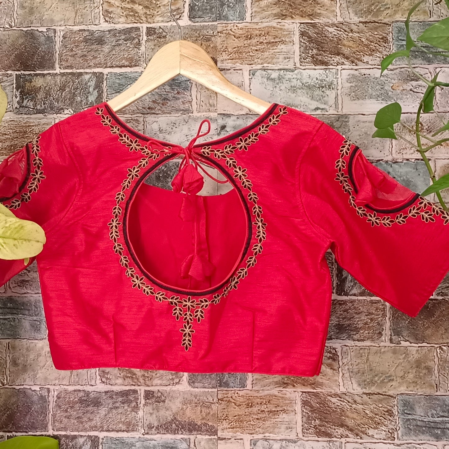 Red with Black Embroidery Blouse