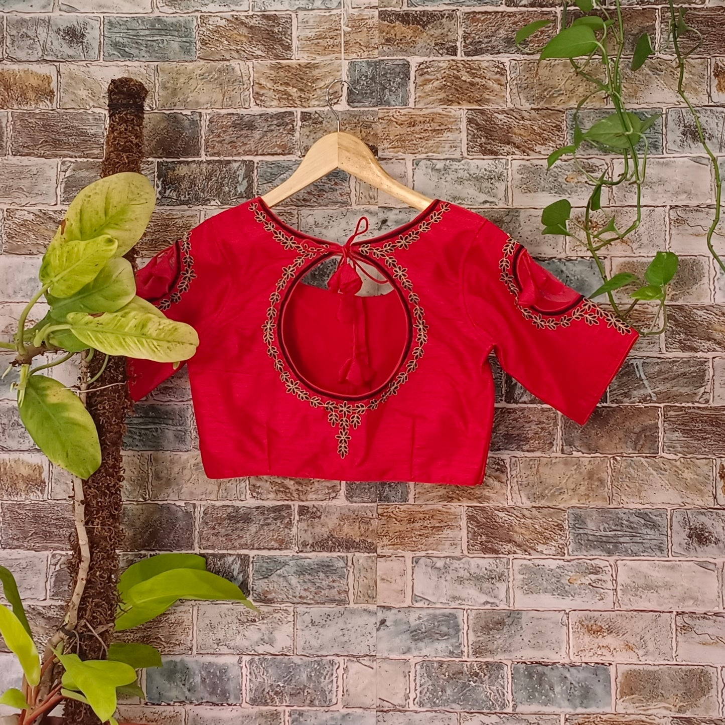 Red with Black Embroidery Blouse