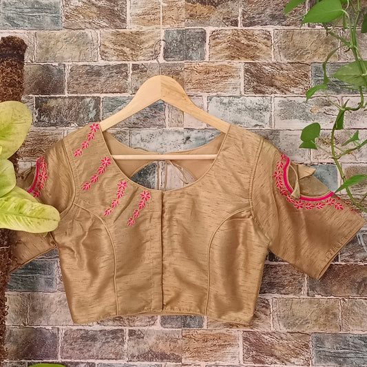 Golden with Pink Embroidery Blouse