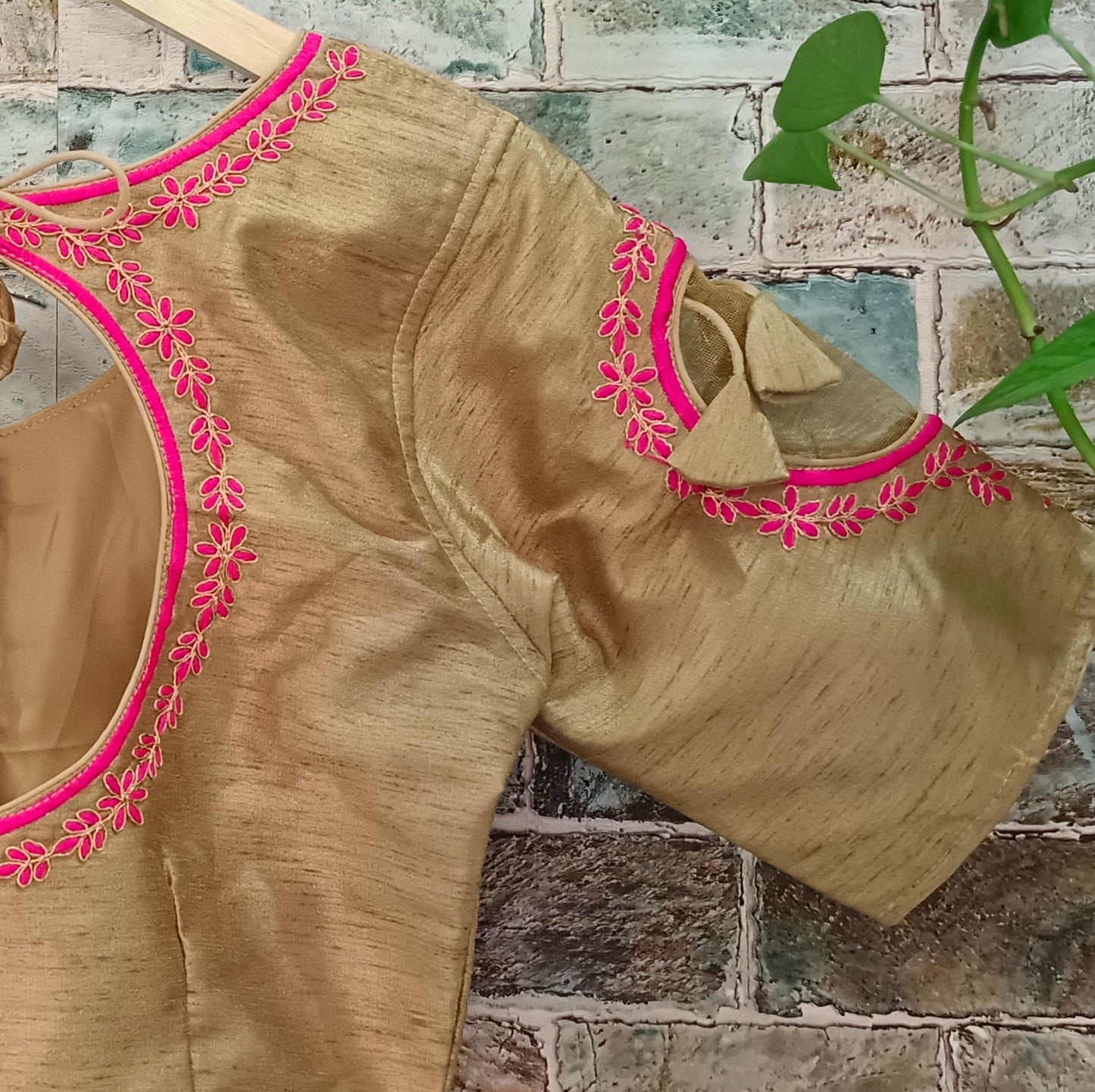 Golden with Pink Embroidery Blouse