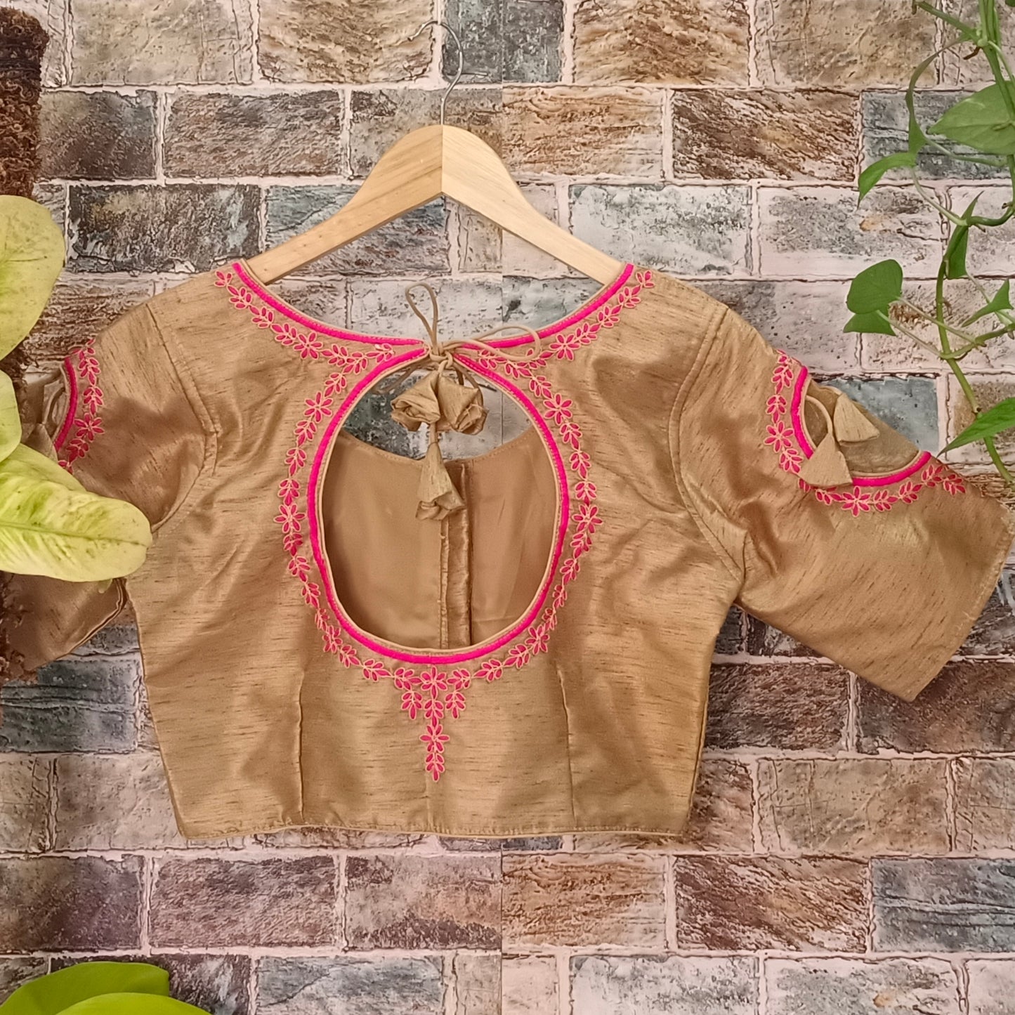 Golden with Pink Embroidery Blouse