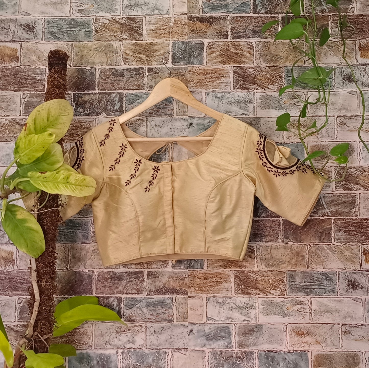 Light Golden with Black Embroidery Blouse