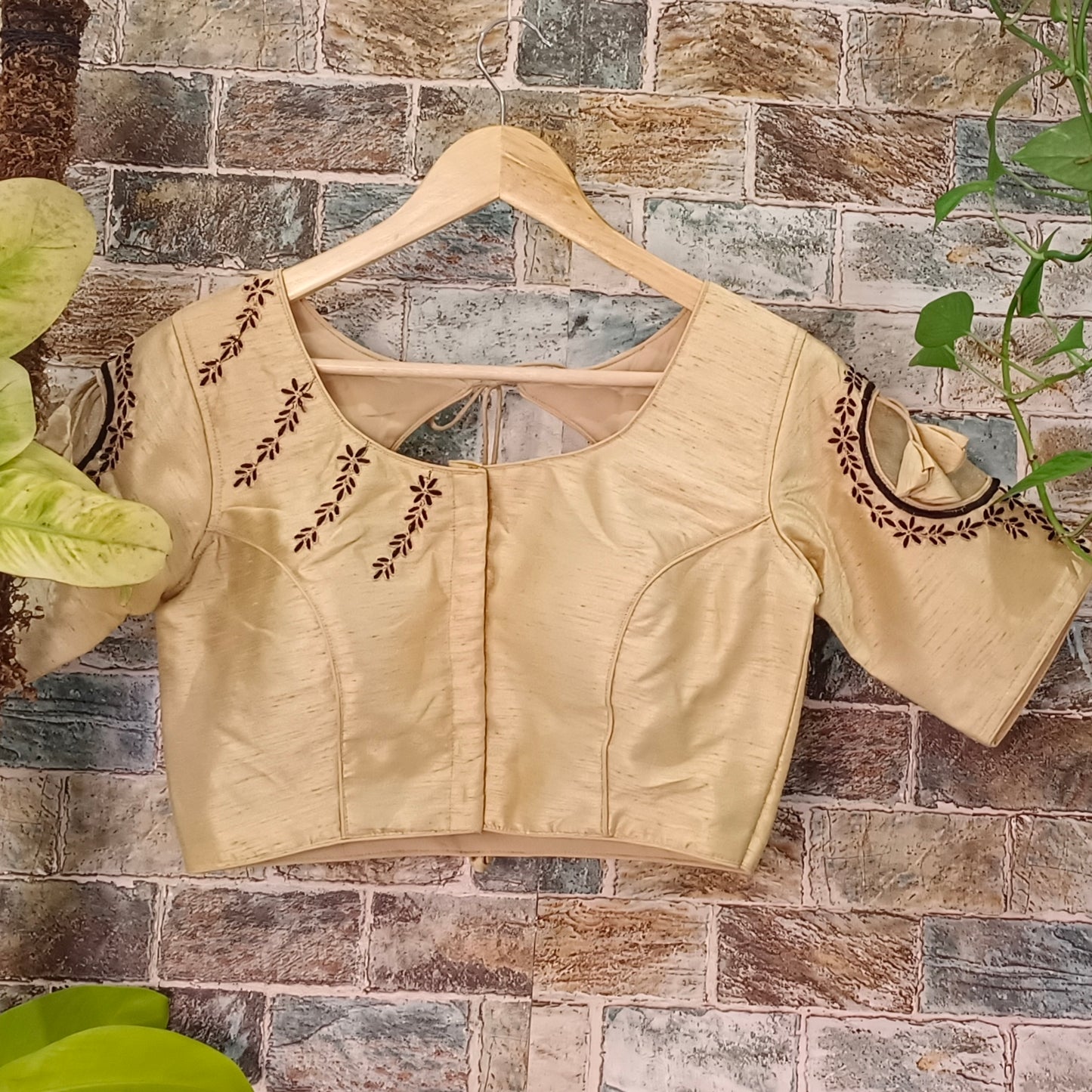 Light Golden with Black Embroidery Blouse