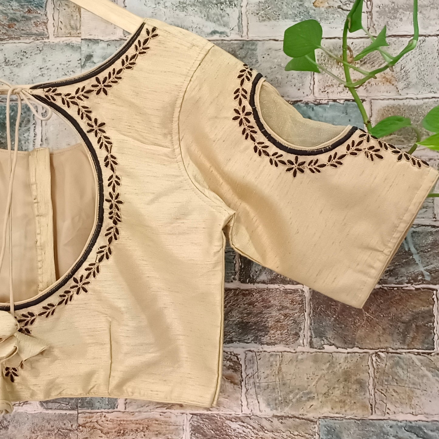 Light Golden with Black Embroidery Blouse