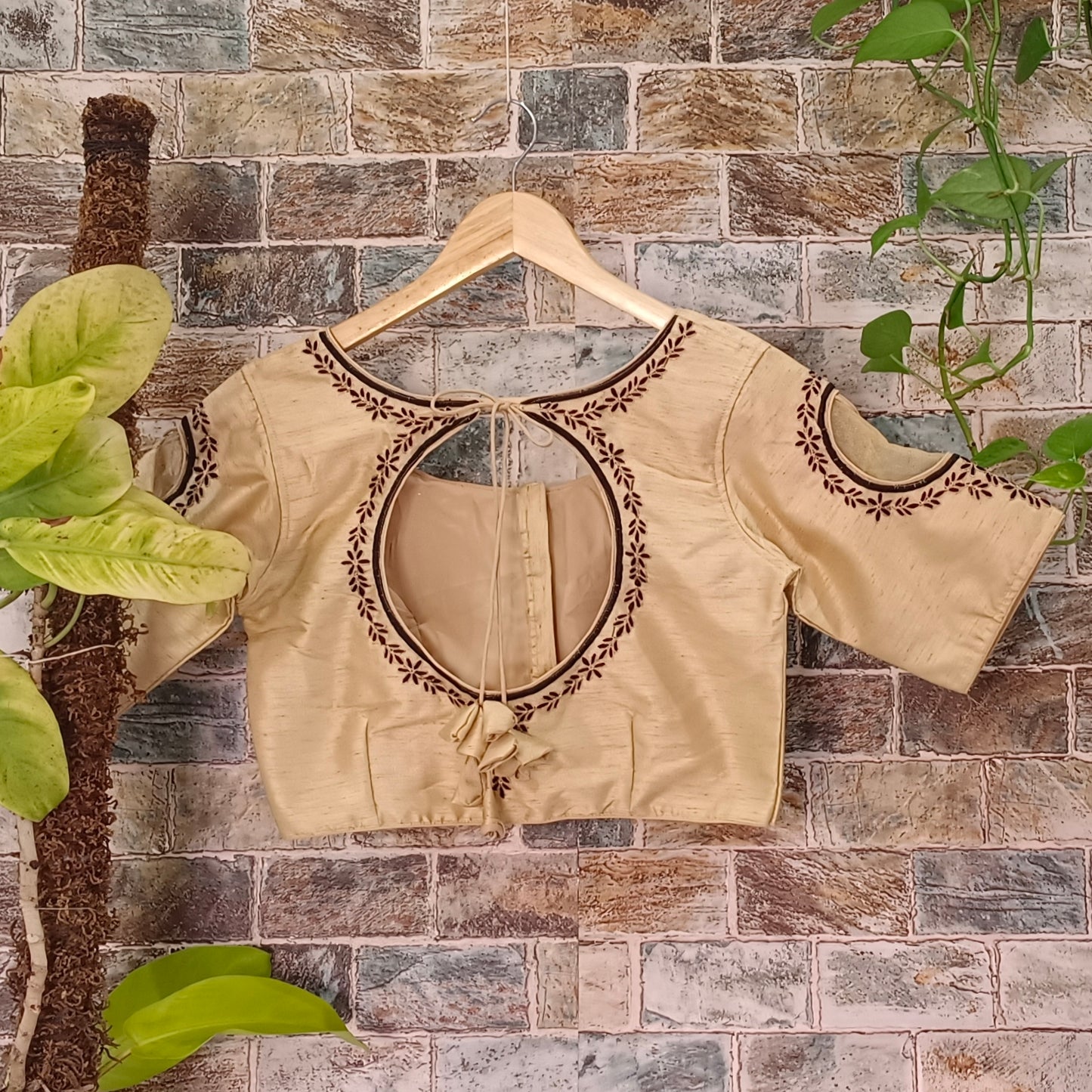 Light Golden with Black Embroidery Blouse